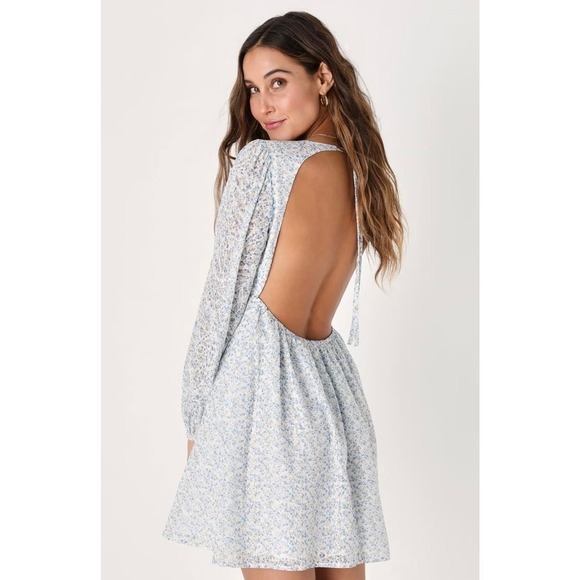 Lulus Happy Feelings White Floral Print Backless Mini Dress Size L - Picture 2 of 9